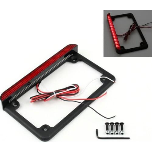 Areyourshop Universal 6" LED License Plate Frame With LED Tail Brake Light Black for Yamaha for Honda for Suzuki Motorcycle