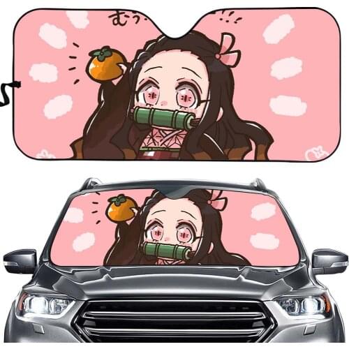 Cartoon Anime Demon Slayer Printed Prints Car Sun Shade Windshield Set of 2 Sunshade for Car Windshield UV Sun Car Sunshade 2021