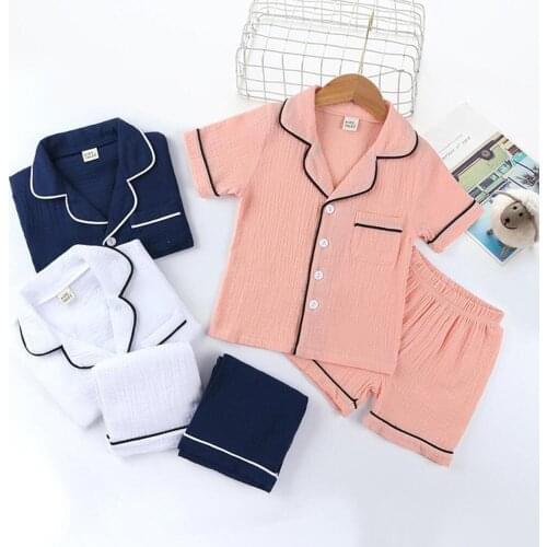 Childrens Pajamas Set Baby Boys Girls Summer Sleepwear Kids Casual Cotton linen Home Pyjamas Suits Underwear Clothing Shorts