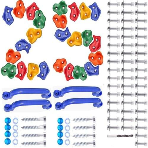 25 Pcs Colourful Pig Nose Shape Rock Climbing Holds with Blue & Green Auxiliary Handles, Indoor Outdoor Playground Wooden Play S