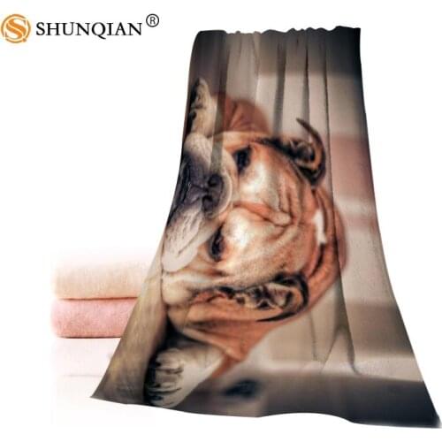 Hot Custom Bulldog Puppy Dog Towel Printed Cotton Face/Bath Towels Microfiber Fabric For Kids Men Women Shower Towels A7.24-1