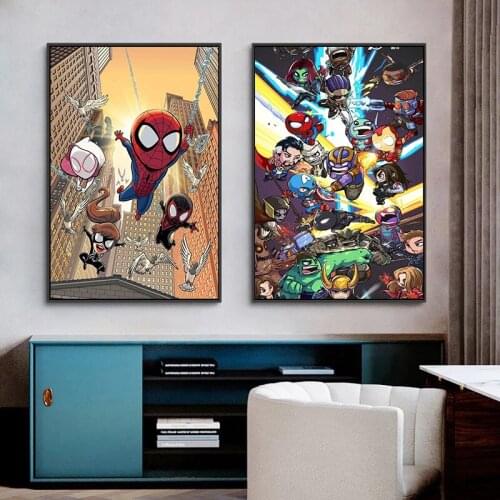Canvas Painting Disney Marvel Movie Cartoon Q Version Character Collection Poster Print Wall Art Picture for Living Room Decor