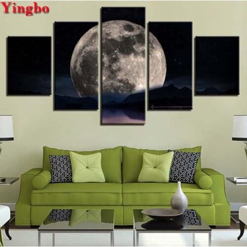 Wall Art diy diamond Painting Home Decor 5 Pieces Moon Starry Sky Landscape diamond embroidery For Living Room Poster Artwork