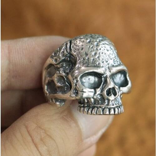 High Details Skull Ring 925 Sterling Silver Mens Biker Punk Ring TA118 US Size 7~15