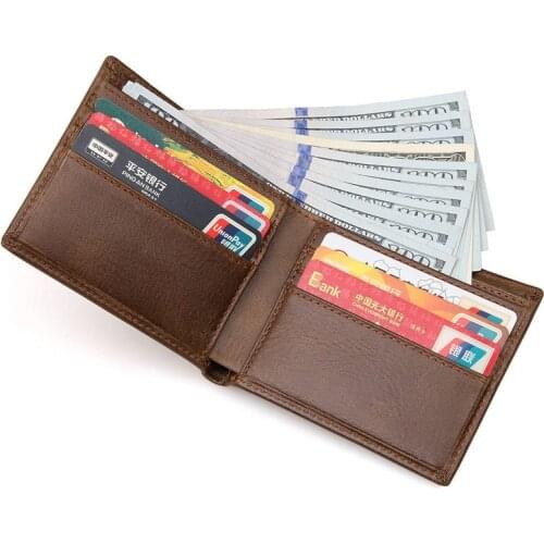 Mens Short Crazy Horse Leather Wallet Mens Retro Genuine Leather Wallet RFID Wallet Business Retro Wallet Card Holder
