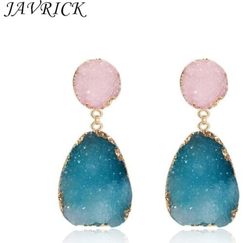 Colorful Druzy Stone Drop Earrings Natural Resin Geode Crystal Fashion Jewelry Gift