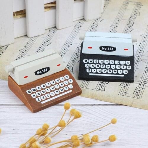 Creative Black Coffee Vintage Wooden Typewriter Photo Card Desk Messege Memo Holder Stand Card Holder