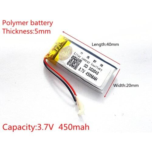3.7V 450mAh 502040 Lithium Polymer LiPo Rechargeable Battery ion cells For Mp3 Mp4 Mp5 DIY PAD DVD E-book bluetooth headset
