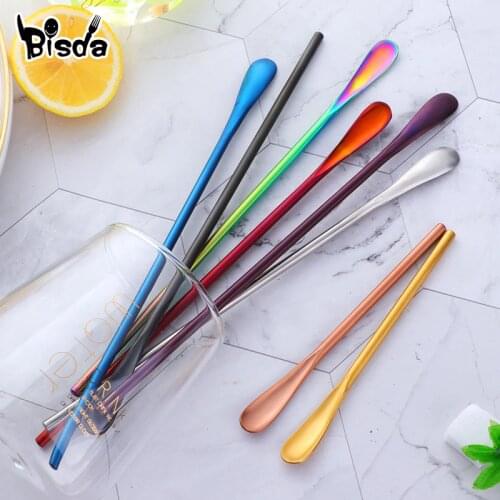 Stainless Steel Tea Spoon Gold Stirring Spoons Long Handle Ice Spoon 8 Color Honey Salt Tool Short cake Scoop Party Tools