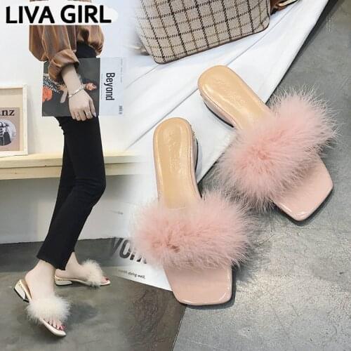 Fur slippers female summer new thick with fashion sandals and slippers large size womens shoes