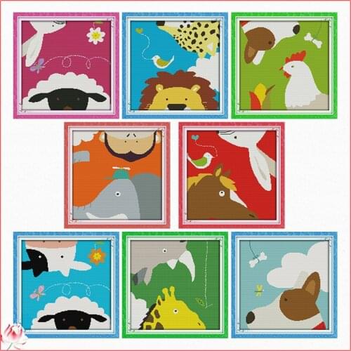 Lovely Animals Cross Stitch Kit Embroidery Children Bedroom Decoration 11CT 14CT Stamped Fabric Handmade Set Art Sewing Crafts