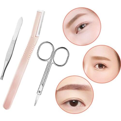 Eyebrow Tools Kit Tweezers Trimmer Scissors 10pcs/set ABS Eyelashes Curler Round Head Scissors Eyelash Curler Acne Pin Sets