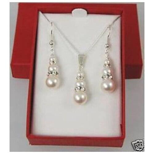 VERY BEAUTIFUL wedding Bridesmaid 8-10-12mm SHELL WHITE pearl pendant set no box