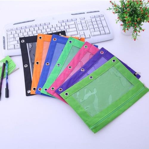 100pcs 3 Ring Binder Zippered Pencil Pouch With Clear Window Sundries Storage Bag Home Organization Multi Colors ZA5791