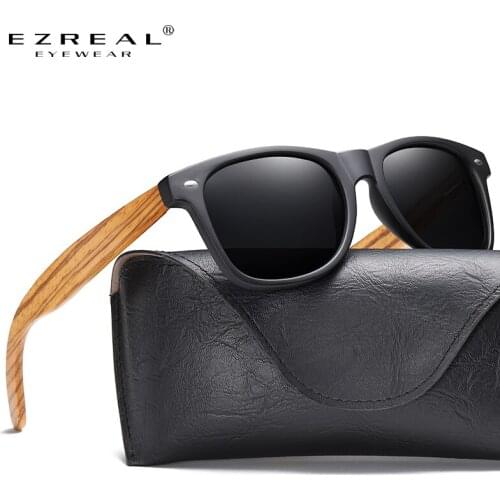 EZRZAL Polarized Square Sunglasses Men Women Zebra Wooden Frame Mirror Flat Lens Driving UV400 Eyewear For 7065