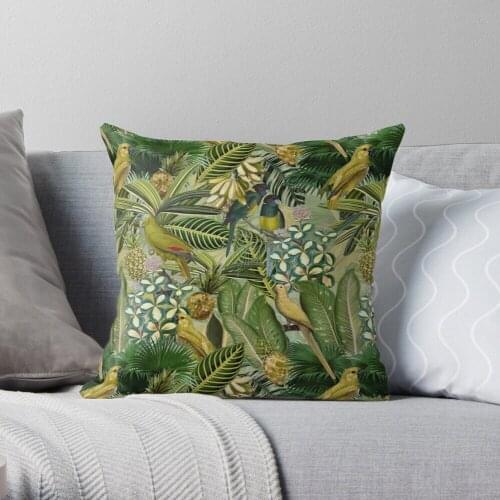Vintage Green Tropical Bird Jungle Garden Polyester Decor Pillow Case Home Cushion Cover 45*45cm