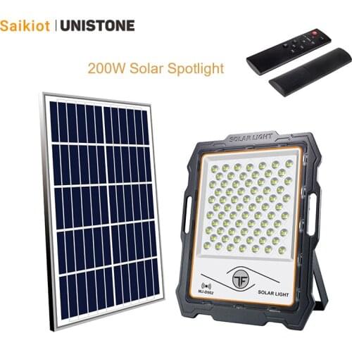 Saikiot 200W Solar Spotlight Floodlight Light Outdoor Waterproof Remote Controller with Radar Auto Brightness Control for House