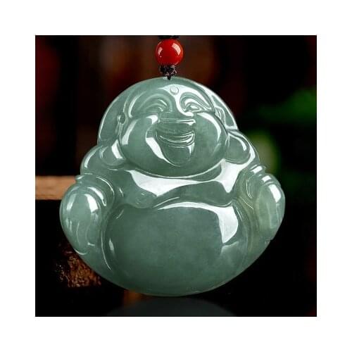 Zheru Jewelry Natural Burmese Jade A Grade Oil Cyan Happy Buddha Pendant Necklace Jewelry Best Gift