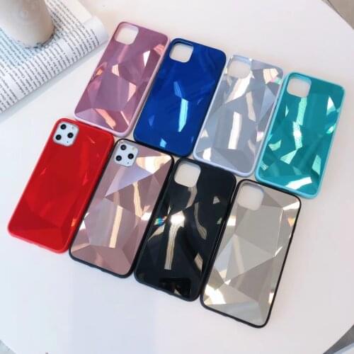 Diamond rhombus jelly Mirror Phone Case For iphone 7 8 6s plus TPU PC Acrylic Shockproof Cover For iphone 12 11 Pro X Xs Max Xr