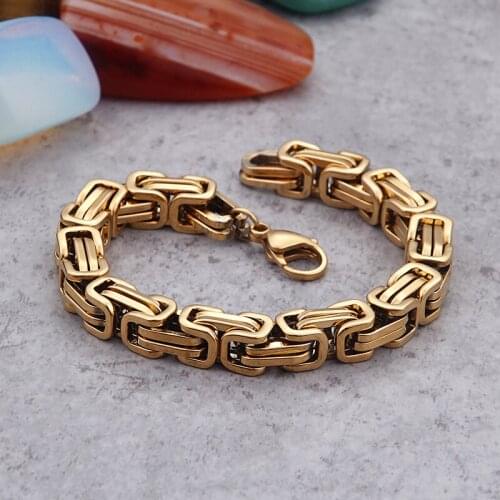 Yellow Gold 5mm/6mm / 8mm Stainless Steel Jewelry Emperor chain Byzantine Chain bracelet Square Chain 8.26 inch High Quality