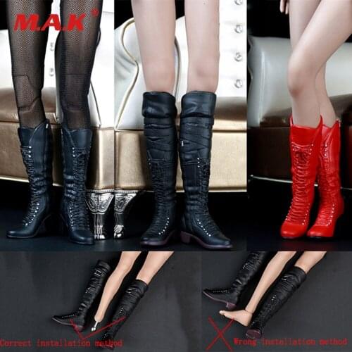 1/6 Scale Female High Heels 1:6 Mid Boots Red/Black 3 Styles ombat Shoes for 12'' Girl Steel Skeleton Jiaodoll PH Action Figure