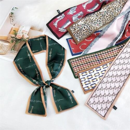 9X98CM Multifunctional Scarf Fashion Printing Satin Silk Scarf For Women Skinny Scarf Ladies Neck Hair Scarfs Bags Ribbons