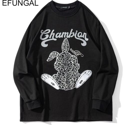 Winter Oversized Tshirts Men Harajuku Streetwear Leopard Rabbit Print Long Sleeve Tees Hip Hop Tshirt Fashion Cotton Casual Tops
