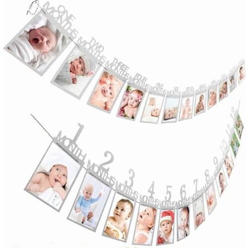1 Set First Birthday Banners 12 Months Photo Frame Banner Baby Girl First Birthday Party Decoration Kids Home Decor 1st Birthday