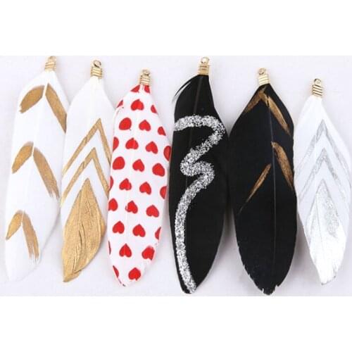 10 pieces / batch of feather gold long gold powder pendant for DIY Earrings
