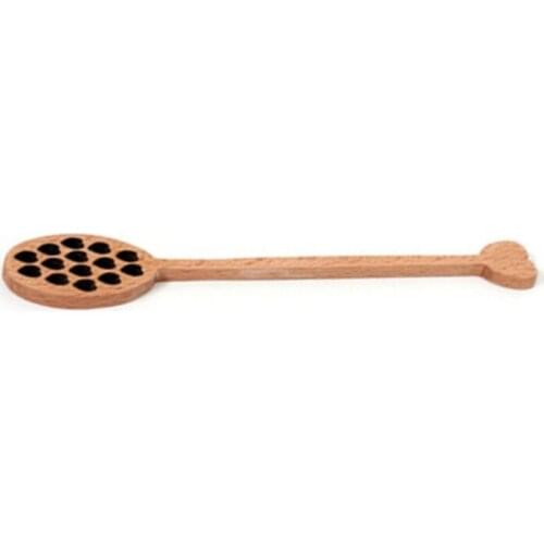 12Pc Wood Honey Dipper Sever Mixing Stick Spoon Honeycomb Heart Pattern