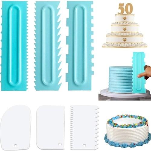 6PCS Cake Decorating Comb Cake Scraper Smoother Butter Mousse Cream Pastry Icing Comb Spatulas Irregular Edge Baking Pastry Tool