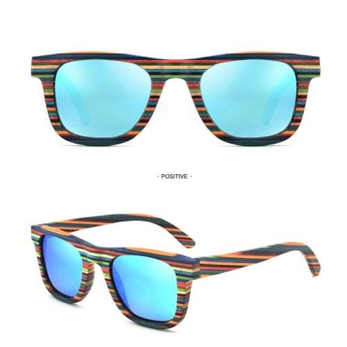 Belight Optical Colorful Wooden Bamboo Square Shape Polarized Sunglasses Men Women Handmade Unisex with Case Oculos HJ001