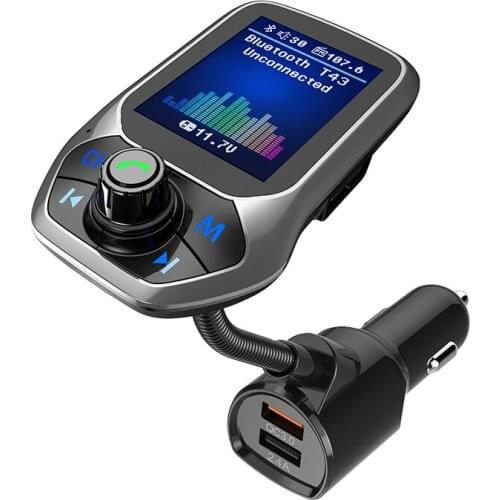 Bluetooth FM Transmitter 1.8" Color Screen Radio Transmitter Adapter 3.5mm Aux port for Car Auto Frequency Tuning 3 USB Charger