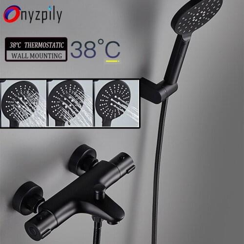 Black Thermostatic Rainfall shower Set Retro Shower Bathtub Constant Temperature Booster Bidet Shower Head Full Copper Lifting