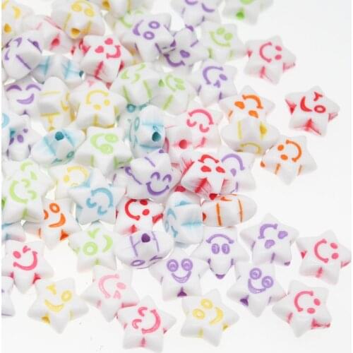 CHONGAI 100Pcs Acrylic Pentagram Variety of Expression Washed Charm Beads For DIY Bracelets Necklaces Jewelry Making
