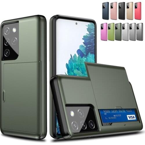 Business Case For Samsung Galaxy S21 Ultra S20 Plus Note 20 Ultra 10 Plus Slide Armor Card Slot Cover For Samsung S20 FE S21