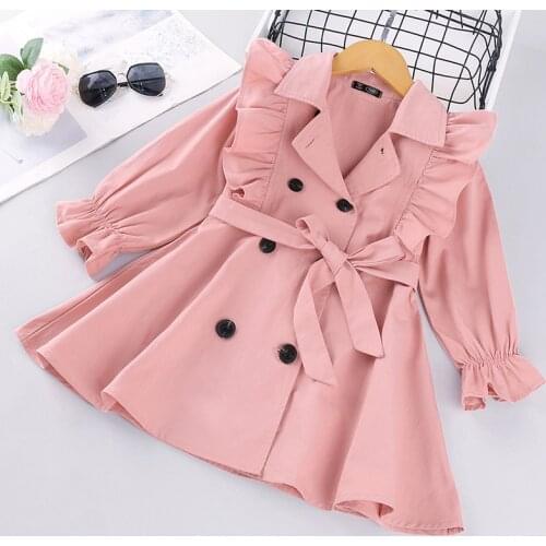 Toddler Girls Windbreaker Jacket Autumn Long Sleeve Fashion Trench Coats Children Solid Outerwear Girl Costume for 2-6Years
