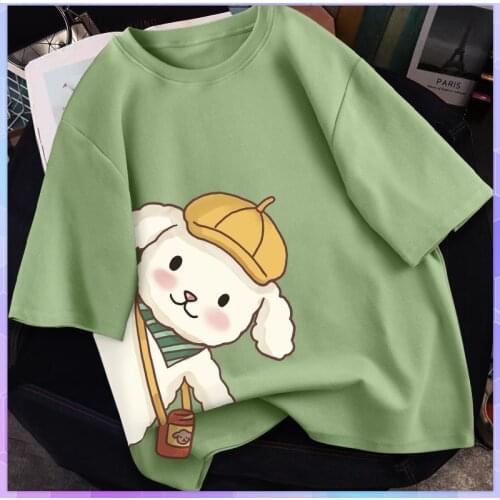 3XL Plus Size Oversized Cotton T-shirt Womens Tee Shirt Summer 2021 Thin Short-sleeved Top Lovely Print Loose White T-shirts