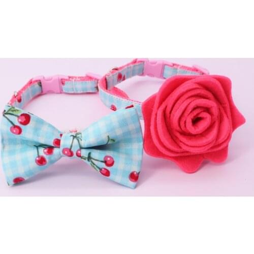 Cherry Cat Collar Bow Tie with Flower , Plastic Buckle Big and Small Cat Collar Pet Accessories