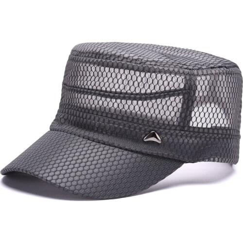 Mens Baseball Caps Summer Flat Hats Male Breathable Light Sun Visor Mesh Hats Quick Drying Gorras Adjustable Black Khaki Gray
