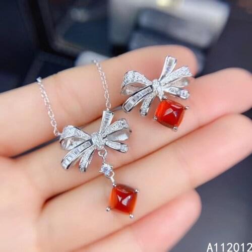 KJJEAXCMY Fine Jewelry 925 sterling silver inlaid natural Garnet girl luxury necklace pendant ring set support test hot selling