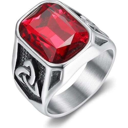 Exquisite Red Crystal Zircon Geometric Ring Multi Size Stainless Steel Silver Color Ring Jewelry Men Women Party Accessories