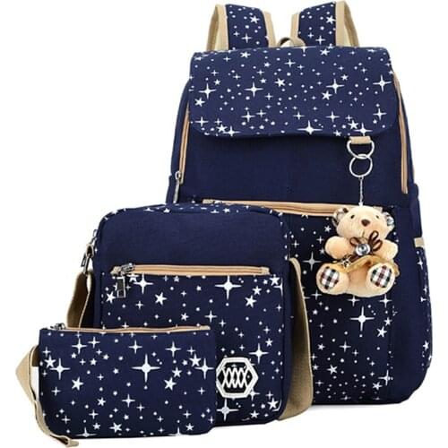 4 pieces Sets Women Backpack for Teenager Girls Shoulder Bag High Quality School Backpacks Star Printing Canvas School Bags
