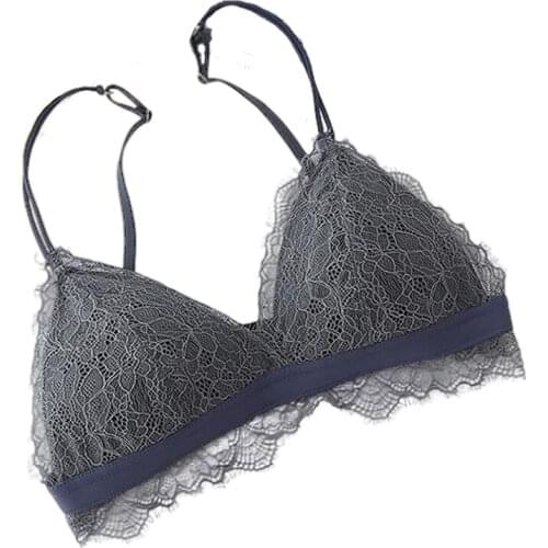 French sexy lace thin underwear without underring triangle cup girl big breast shows small article bra