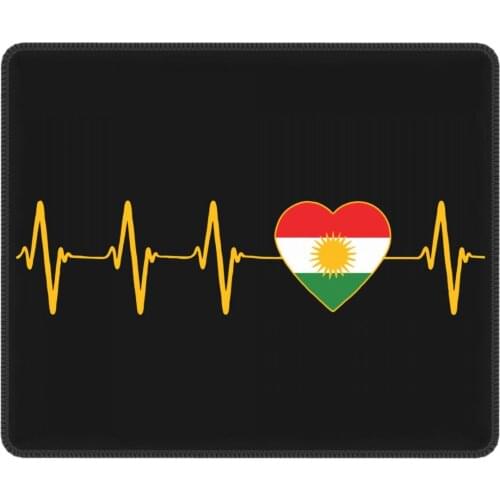 Kurdish Heartbeat Flag I Love Kurdistan Awesome Mouse Pad Lockedge Mat Pads Natural Rubber Computer Keyboard Desk Pad