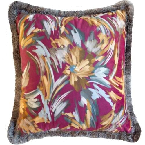 Square Pillowcase And Pillow Inside 450x450 Zippered Flowering Design Velvet Fabric Frilly Models Suitable for Home Combination