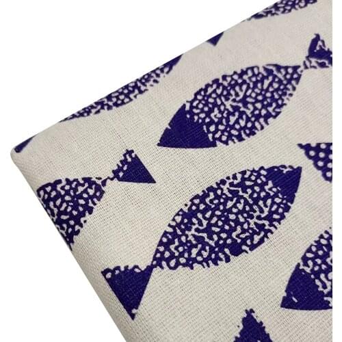 Various Size Fish Printing White Cotton Linen Canvas Flax Fabric For Home Decoration By 150cm For Patchwork Quilting Sewing
