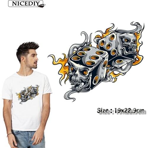Nicediy Devil Skull Dice Patches Iron-on Transfers On Clothing Stickers Printed Heat Transfers For Clothes Thermal Transfers DIY