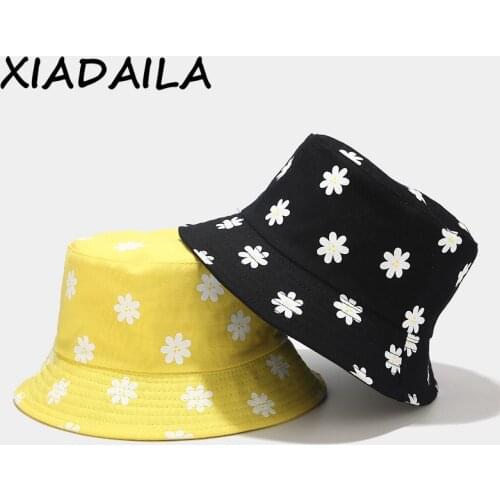 New flower printed fishermans Hat Womens literature and art small fresh basin hat outdoor double-sided sun visor in summer