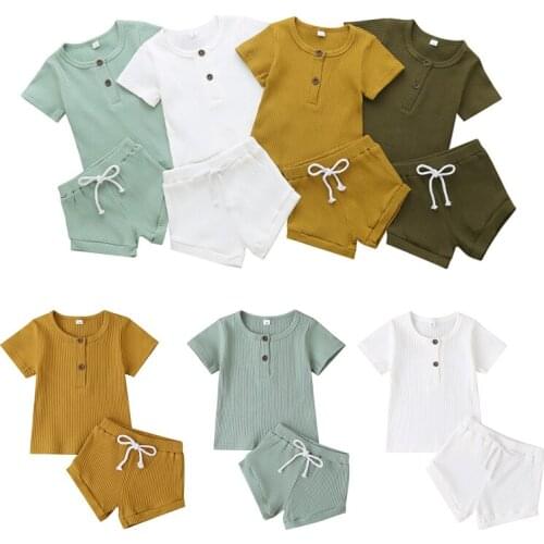 Newborn Baby Boys Clothes 2021 New Summer Ribbed Solid Clothes Sets Tops+Elastic Shorts 2PCS Solid Outfits